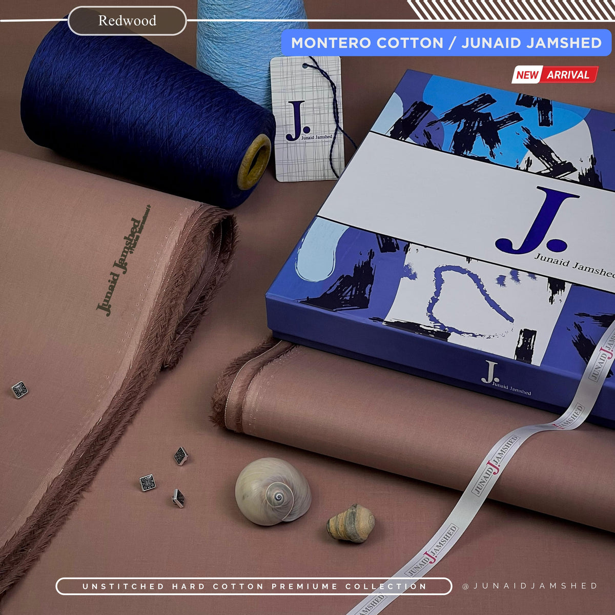 MONTERO – Junaid Jamshed Hard Cotton | All-Seasons Silver-Finish Premium Unstitched RedWood Colour