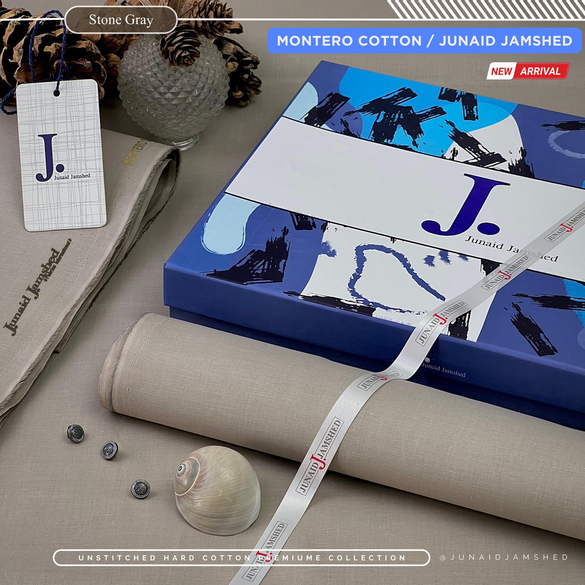 MONTERO – Junaid Jamshed Hard Cotton | All-Seasons Silver-Finish Premium Unstitched Stone Gray Colour