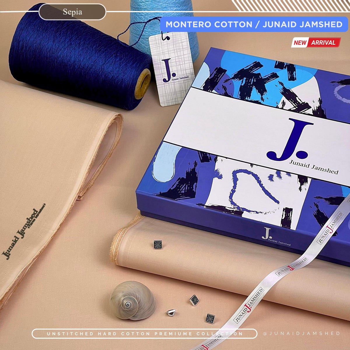 MONTERO – Junaid Jamshed Hard Cotton | All-Seasons Silver-Finish Premium Unstitched Sepia Colour